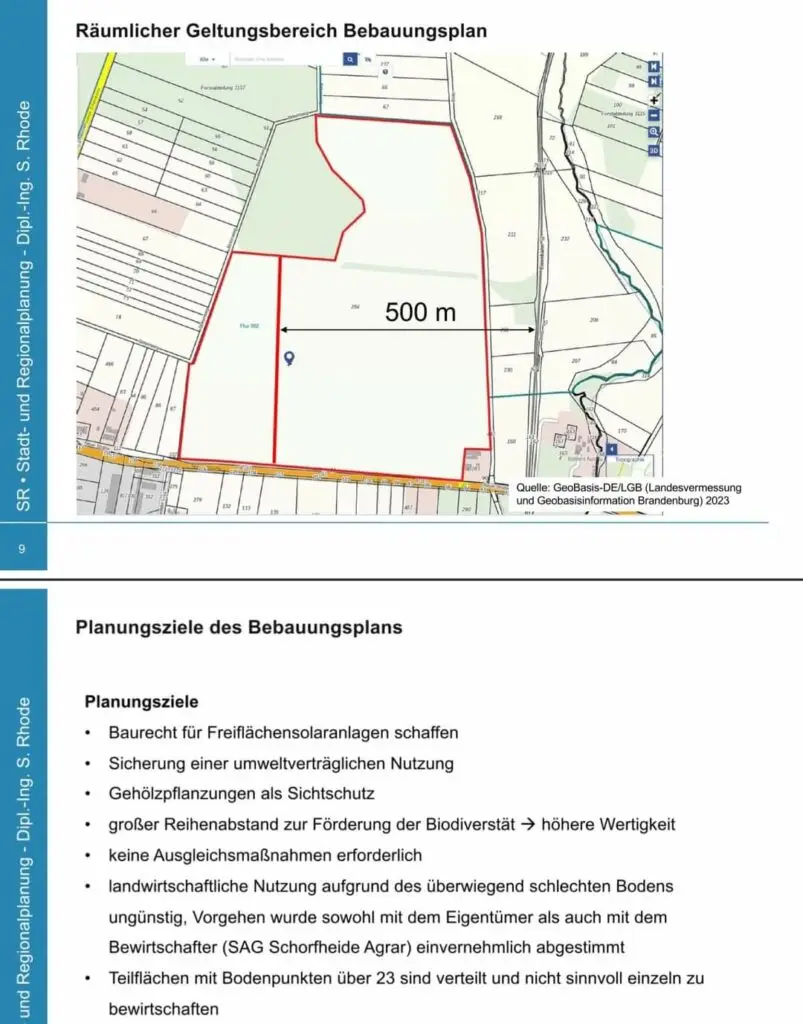 geplante Größe Solarpark Zerpenschleuse; Planungsziele